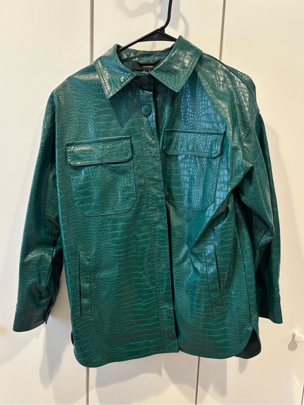 Forever 21 Emerald Green Faux-Croc Overshirt Jacket